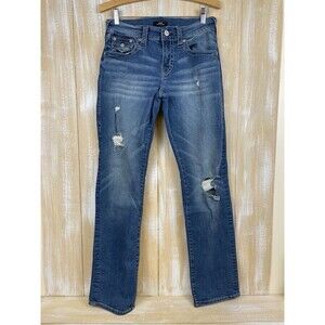 True Religion Ricky Relaxed Straight Distressed Jeans Womens 29x32 Denim Stretch